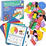 Christmas Gifts Magnetic Fraction Tiles & Circles Activity Set, Math Manipulatives 4th Grade, Fraction Manipulatives Classroom, Fractions Strips Math Games for Kids 6-12, Teaching Homeschool Supplies