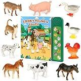 DOMNIU Farm Animals Figures Toys with 10 Realistic Plastic Animal Figurines & Kids Sound Book, Educational Learning Toys Gift for 3 Years Old & Up Toddlers Kids Boys Girls