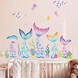 Amimagen Baby Girls Mermaid Tail Wall Stickers - Under The Sea Marine Theme Wall Decals - Nursery Kids Room Daycare Bedroom Bathroom Wall Decor