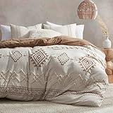 Oli Anderson Boho Duvet Cover Set King Size, Beige and Terracotta Color Clash 3 Pieces Microfiber Bedding Set, Durable and Super Soft Duvet Covers with Zipper and Ties, 104"*90"