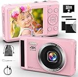 Digital Camera - 4K 64MP Digital Cameras for Photography - UHD Autofocus Point and Shoot Small Camera for Kids - Portable Compact Vlogging Camera with 16X Zoom 32GB Card 2 Batteries for Teens Beginner