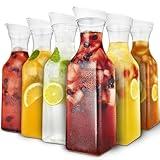 Plastic Juice Carafe with Lids (Set of 6) 50 oz Carafes for Mimosa Bar, Drink Pitcher with Lid, Water Bottle, Milk Container, Clear Beverage Containers for Fridge, Pantry Storage, Square Pitchers