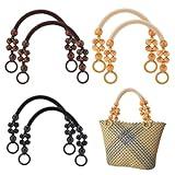 PH PandaHall 6pcs Wooden Beaded Bag Handles, 3 Colors Purse Handles Nylon Rope Purse Straps Replacement Bag Handles U-Shape Purse Handles for Bag Making Shoulder Bag Handbag DIY Crochet Bag, 18 Inch