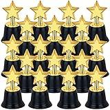 24 Pack Mini Star Trophy Awards Bulk (4.5 Inch), Plastic Gold Star Trophies For Halloween Party Favors, Goodie Bags, Kid Classroom School Reward, Sports Tournament Winning Prize, Hollywood Event Props