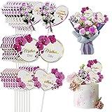 Timisea 24pcs Happy Mother's Day Cupcake Toppers, Heart Round Butterfly Orchid Rose Flower Cupcake Picks, Cake Decoration for Birthday Mother's Day Party Favors Supplies Favors
