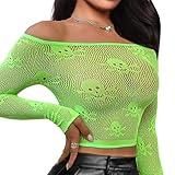 Buitifo Women Sexy Crop Top Fishnet Lingerie Skull Cosplay Tee Shirt Blouse Exotic Beach Cover Up(Green,M)