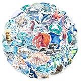 50pcs Ocean Animal Stickers for Water Bottles, Waterproof Adhesive Fish Decals Under The Sea Marine Life Stickers Ocean Stickers for Kids for Birthday Party Scrapbook Skateboard Phone Laptop