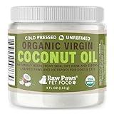 Raw Paws Virgin Organic Coconut Oil for Dogs & Cats, 4-oz - Treatment for Itchy Skin, Dry Nose, Paws - Hot Spot Lotion for Dogs - Natural Hairball Remedy for Dogs