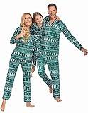 Ekouaer Christmas Family Matching Pajamas Long Sleeve Button Down Pj Set Festival Party Sleepwear,Dark Green Snowflake,Kids,8-9Y