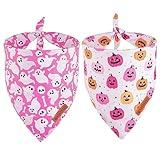 ADOGGYGO Halloween Dog Bandana, Pink Pumpkin Ghost Pet Scarf, Premium Durable Fabric, Adjustable Fit Female Halloween Bandanas for Medium Large Dogs Pets (Large)