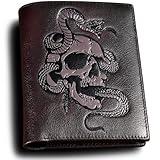 skneephate Skull Wallets For Men,Cool Mens Wallet Leather,Vertical Bifold RFID Blocking Wallets,Gifts for Him Husband and Boyfriend Gift (Coffee)