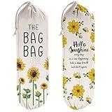 2Pcs Sunflower Plastic Bag Holder for Kitchen Essentials, Reusable Hanging Grocery Bag Organizer, Washable Large Grocery Trash Bags Storage Dispenser