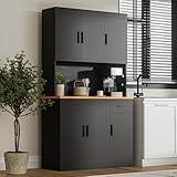 DIYART Black Kitchen Pantry Cabinet, 71" Tall Kitchen Storage Cabinet with Power Outlet, Freestanding Kitchen Hutch with countertop