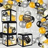 New Years Eve Party Supplies 2025, Happy New Years Set New Year Balloon Boxes Black Gold New Year Aluminum Foil Balloon Latex Balloon Decorations for Happy New Year Birthday Party Decor