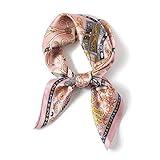 FEIBOON 100% Pure Mulberry Silk Scarfs 26"x26" Square Scarf Women Neckerchief Headscarf hair scarf bandana Gift Packed (Pink Classic)