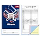 60 Baseball Lineup Cards with 4-Part Carbonless Copies, 4.53 x 7.87 Inch 16 Player Roster Scorebook, Softball Batting Line-up Sheets Card Book for Game, Coaches and Umpires