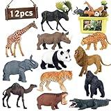 Safari Animal Toys Figures, 12 PCS Realistic Jumbo Wild Jungle Animals Figurines, Large African Zoo Animal Playset with Lion,Elephant,Giraffe, Plastic Animal Learning Toys for Kids Toddlers Boys