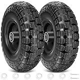 TICONN 10" Solid Tires, 2 Pack Flat Free 4.10/3.50-4'' Wheels with 5/8” Axle Bore Hole and Double Sealed Bearings (Black, 2PK)
