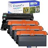 USUPERINK 4 Pack Compatible for Brother TN750 Black Toner Cartridge DR720 Drum Unit Replacement Set to use with HL-5470DWT HL-6180DW DCP-8250DN MFC-8910DW MFC-8950DW Printer (3 Toner, 1 Drum)