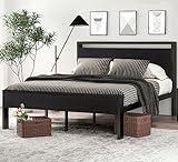 SHA CERLIN 14 Inch Queen Size Metal Platform Bed Frame with Wooden Headboard and Footboard, Mattress Foundation, No Box Spring Needed, Large Under Bed Storage, Non-Slip Without Noise, Black Oak