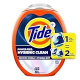 Tide Power PODs Hygienic Clean Heavy Duty Liquid Laundry Detergent Pacs, Free and Clear of Dyes and Perfumes, For Visible and Invisible Dirt, 45 Count, HE Compatible