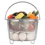 AOZITA Steamer Basket for Instant Pot Accessories 6 qt or 8 quart - 2 Tier Stackable 18/8 Stainless Steel Mesh - Silicone Handle - Vegetable Steamer Insert, Egg Basket, Pasta Strainer,Silver