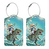 Luggage Tags for Suitcases Funny Leather Carnival Cruise Luggage Tags Cute Travel Name Tags for Cruise Ships Travel Essentials 2 Pack (Dinosaurs and Cats)