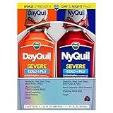 Vicks DayQuil & NyQuil SEVERE Cold & Flu Medicine, Relief for Headache, Fever, Sore Throat, Minor Aches & Pains, Nasal Congestion, Sinus Pressure, Stuffy Nose, and Cough, Co-Pack, 2 x 12 OZ