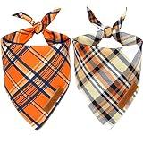 Realeaf Thanksgiving Fall Dog Bandanas 2 Pack, Reversible Holiday Pet Scarf for Boy and Girl, Premium Durable Fabric, Orange Plaid Halloween Bandana for Medium and Large Dogs (Large)