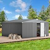 AECOJOY Shed 14' x 12' Storage Shed, Outdoor Metal Storage Sheds & Outdoor Storage 12x14 with Lockable Doors, Large Steel Yard Shed, Utility Tool Storage for Garden, Patio, Outside use in Dark Grey