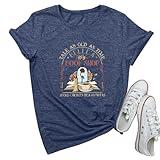BLACKMYTH Women Book Shop Graphic Tees Soft Crewneck Tshirts Heather Navy Medium