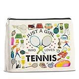 UPNEGE Tennis Gifts Makeup Bag Tennis Lover Gifts for Girls Women Tennis Lover Cosmetic Bag Tennis Team Gifts Just a Girl Who Loves Tennis Zipper Makeup Pouch