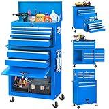 INTERGREAT 8 Drawers Rolling Tool Chest, Assembled Tool Cabinet with Wheels, Detachable Organized Tool Chests, Lockable Tool Chest for Workshop, Warehouse, Mechanics Garage, Barbershop (Blue)