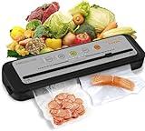 2023 Updated Vacuum Sealer Machine, MEGAWISE Food Sealer w/Starter Kit, Dry & Moist Food Modes, Compact Design with 10 Vacuum Bags & Bulit-in Cutter(Grey)