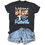 Back to School Teacher Shirt Women First Day of School T-Shirts Funny Teachers Gift Blouse Tops Dark Grey