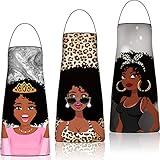 Eurzom 3 Pcs African American Aprons for Black Women African Print Waterproof Art Aprons for Baking Gardening Cooking Painting Mothers Day Gifts
