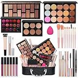 All In One Makeup Kit For Girls Gift, Makeup Kit For Women Full Kit Includes Sponge Eyeshadow Liquid Lipstick Concealer Eyeliner Eyebrow Makeup Bag