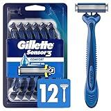 Gillette Sensor3 Comfort Men's Disposable Razors, 12 Razors