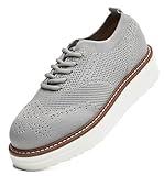 DADAWEN Women's Platform Lace-Up Wingtips Square Toe Oxford Shoes Mesh Breathable Knit Comfort Casual Dressy School Work Dress Shoes Grey US Size 5.5