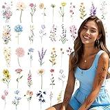 JoyfulGlam 18 Sheet Flower Temporary Tattoos For Women Realistic Long Lasting Floral Fake Tattoo Stickers Adult