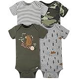 Gerber baby boys 4-pack Short Sleeve Onesies Bodysuits Shirt, Bear Green, 0-3 Months US