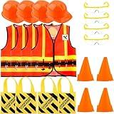 Flotory 20 Pcs Kids Construction Costume Worker Role Play Dress up Set with Construction Hat Vest Builder for Boys Girls Halloween (Color Set 1)