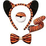 4 Pcs Carnival Kids Tiger Costume Kits Ear Headband Tail Nose Bow Tie Animal Tiger Fancy Costume for Carnival Cosplay Party(Vivid Style)