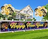 XtraLarge Happy New Year Banner with 18pcs balloons, New Years Eve Party Supplies 2025, 2025 NYE Decorations, New Years Decorations, 2025 Party Favors, New Year Yard Sign, Indoor Outdoor Garden Decor,9.8x1.6ft