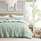 mixinni Sage Green Comforter Queen Size Ultra Soft Wild Flower Pattern 3-Piece Reversible Floral Microfiber Bedding Comforter Sets for Him and Her-(3pcs, Queen Size)