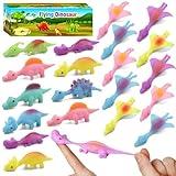 20 Pcs Slingshot Dinosaur Finger Toys, Party Favors for Kids Sticky Rubber Dino Flying Catapult Fidget Toys for Boys Girls Birthday Goodie Bag Easter Basket Stuffers Valentines Xmas Gifts