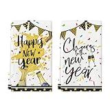 Artoid Mode Cheers Ribbon Flag Happy New Year Kitchen Towels Dish Towels, 18x26 Inch Holiday Festival Decoration Hand Towels Set of 2