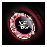 Car Bling Crystal Rhinestone Engine Start Ring Decals, 2 Pack Car Push Start Button Cover/Sticker, Key Ignition Knob Bling Ring, Sparkling Car Interior Accessories for Women (Red)