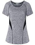 MISS FORTUNE Short Sleeve Workout Yoga Shirts for Women, Ladies Athletic Wear Tops Gym Tshirts Quick Dry Biking Tennis Shirt Crew Neck Active Top Fitness Sport Tees, Light Grey X-Large