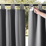 NICETOWN 2 Panels=104" Width Patio Curtains Outdoor Waterproof Extra Long 108" Length, Self-Stick Tab Top Thermal Insulated Blackout Vertical Drape Window Treatment for Lawn & Garden, Grey